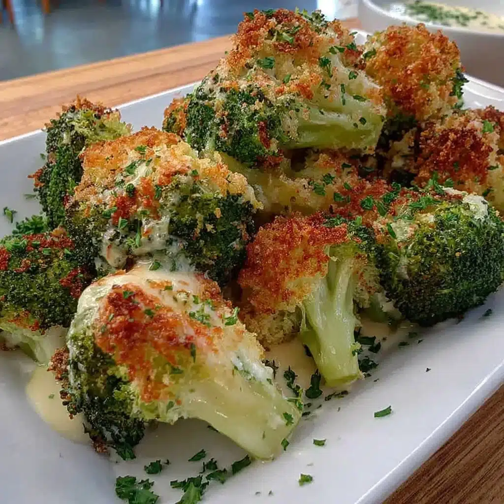 Crispy air fryer broccoli garnished and served in a bowl