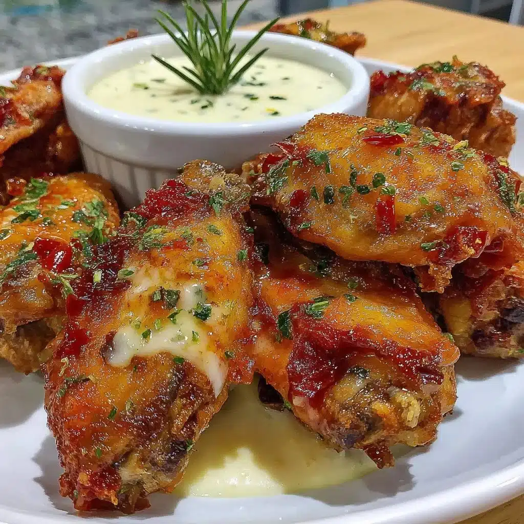 Crispy air fryer chicken wings served with dipping sauce on a plate