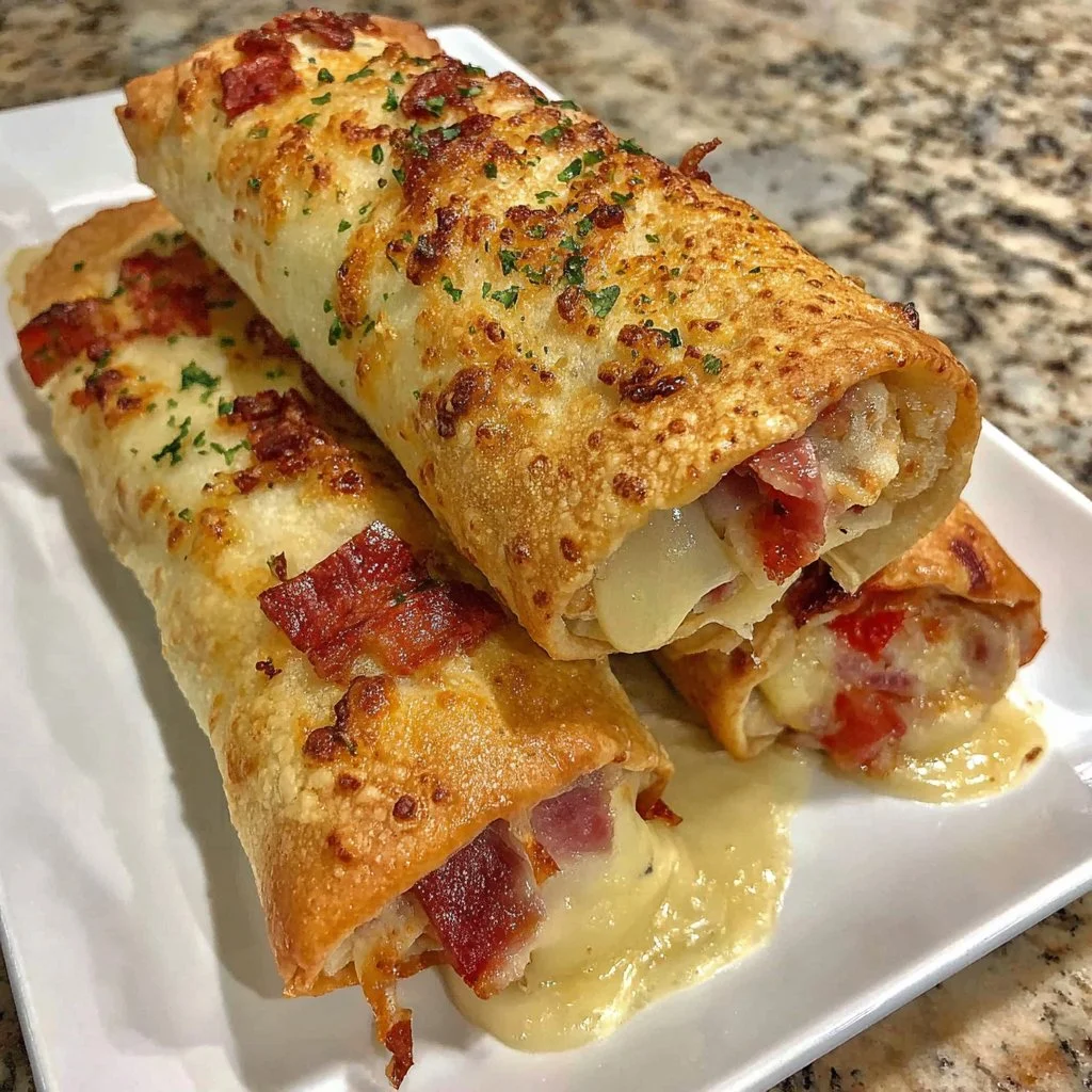 Air Fryer ham and cheese roll-ups served on a plate