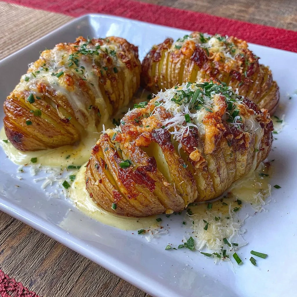 Crispy Air Fryer Hasselback Potatoes served with herbs and spices