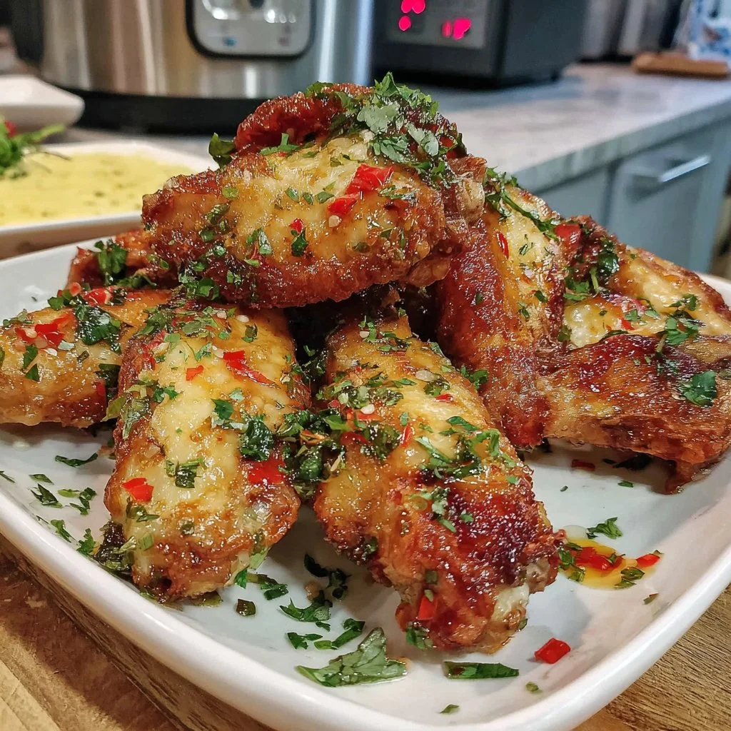Delicious Air Fryer Vietnamese Chicken Wings served with dipping sauce.