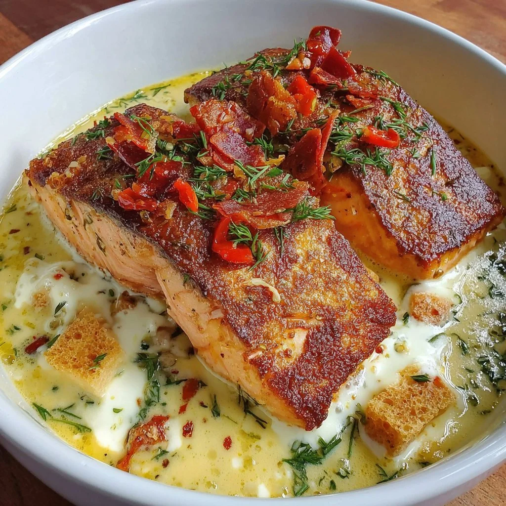 Cozy fall salmon bowl with fresh vegetables and grains