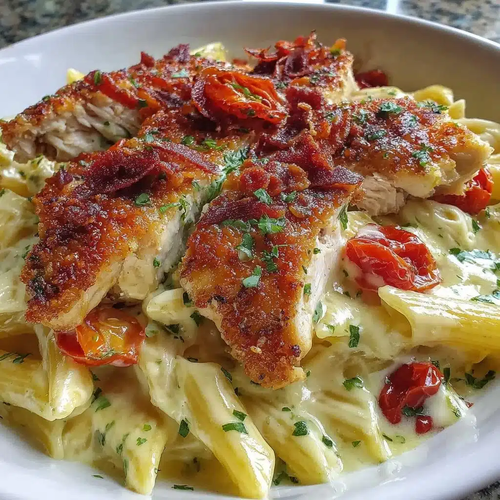 Delicious creamy Crac Chicken Penne served in a bowl for dinner.