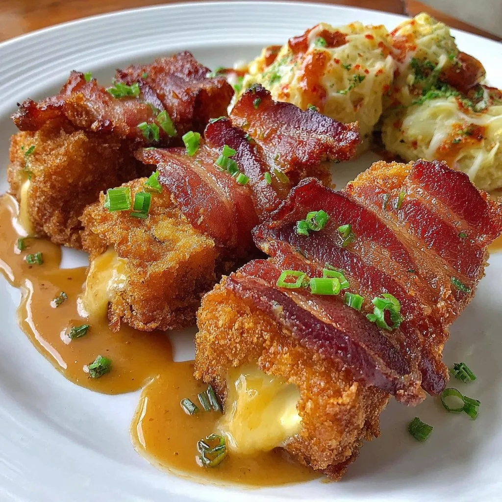 Plate of crispy bacon cooked in an air fryer, golden and delicious.