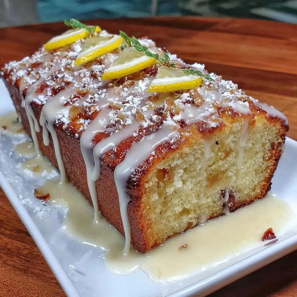 Delicious Lemon Rhubarb Loaf Cake sliced and ready to serve