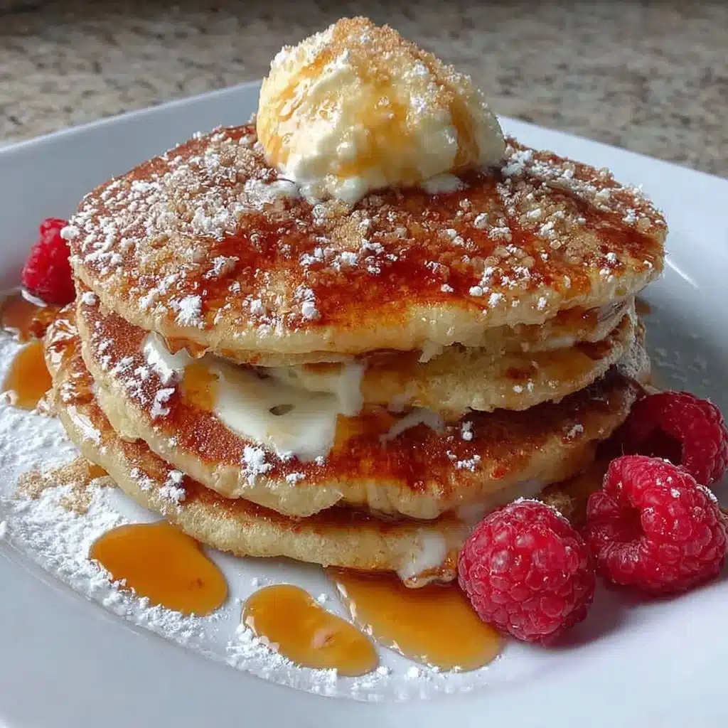 Fluffy pancakes stacked with syrup and berries on a plate