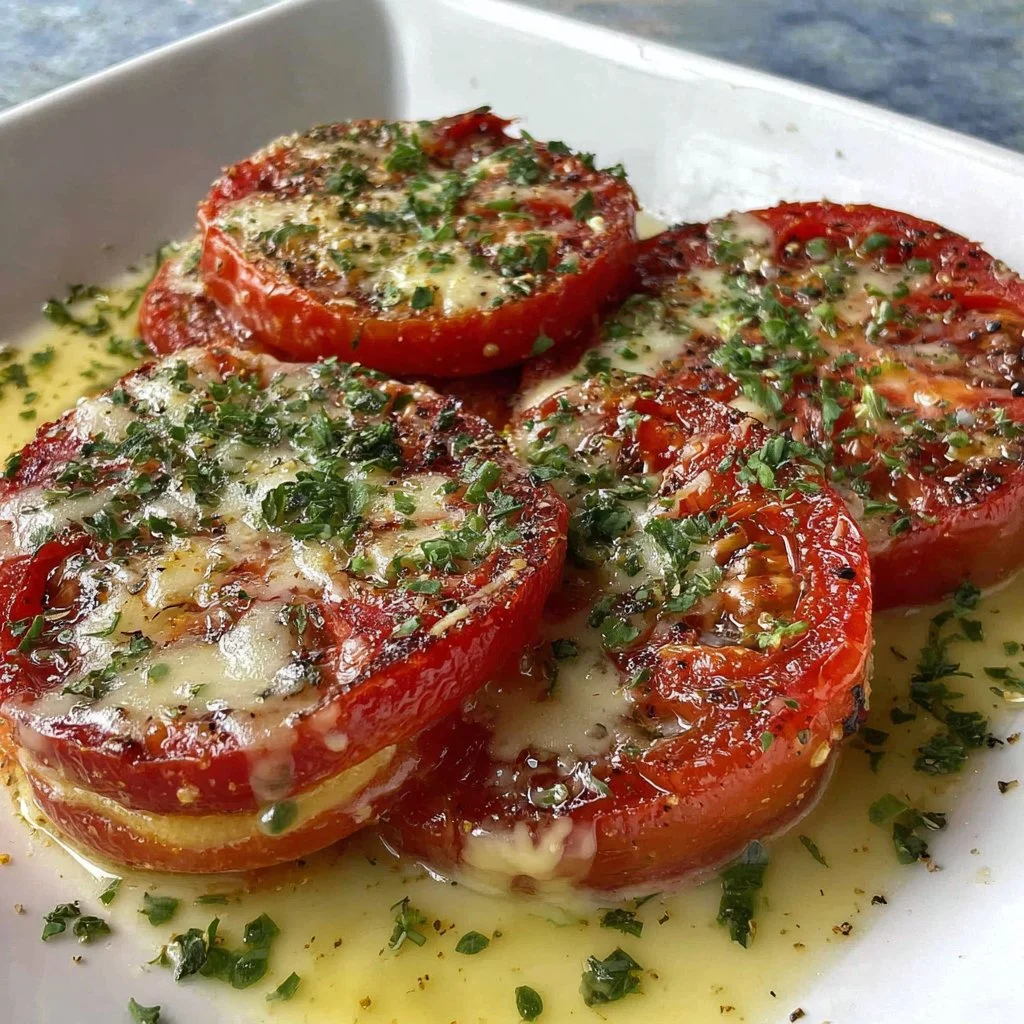Fresh sliced tomato seasoned with salt and pepper on a plate.