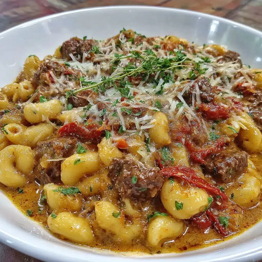 Bowl of Southern Style Goulash with pasta and vegetables served warm.