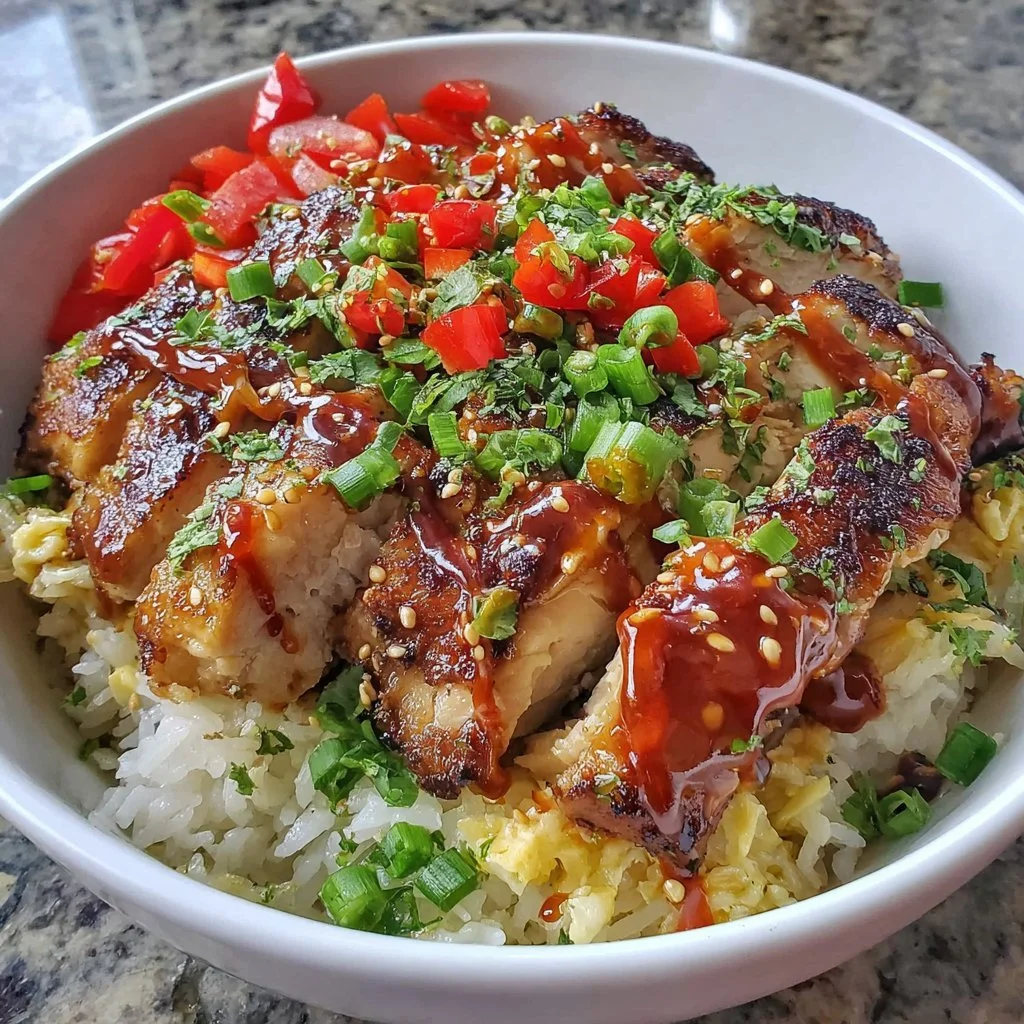 Sticky Teriyaki Chicken Bowl with tender chicken and rich sauce