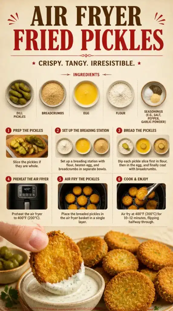 Crispy air fryer fried pickles served with dipping sauce