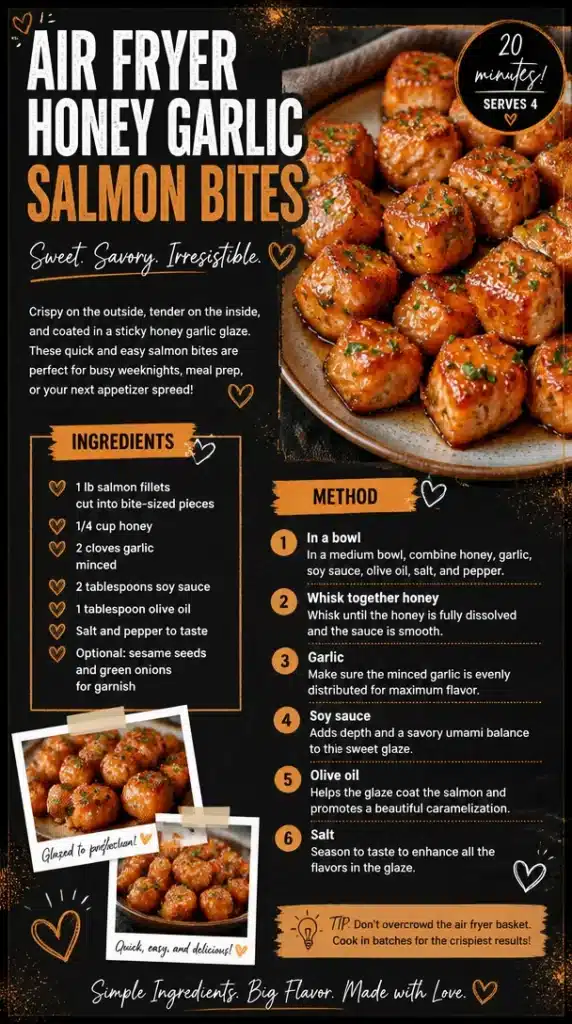 Air Fryer Honey Garlic Salmon Bites served on a plate with garnish