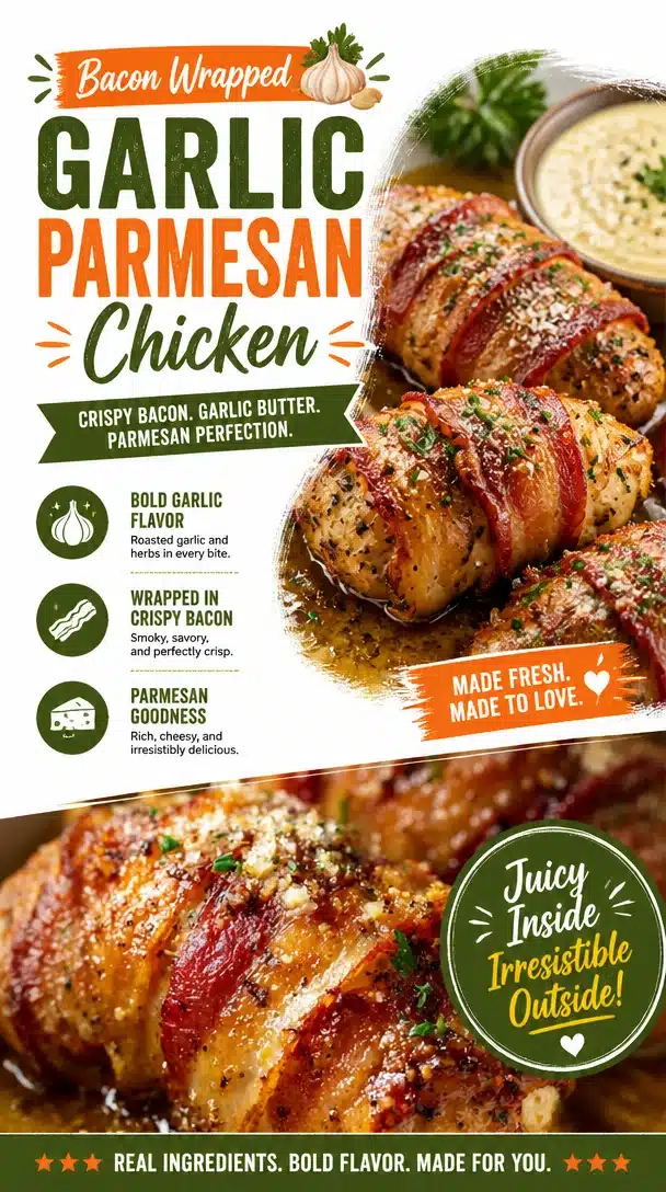 Bacon Wrapped Garlic Parmesan Chicken