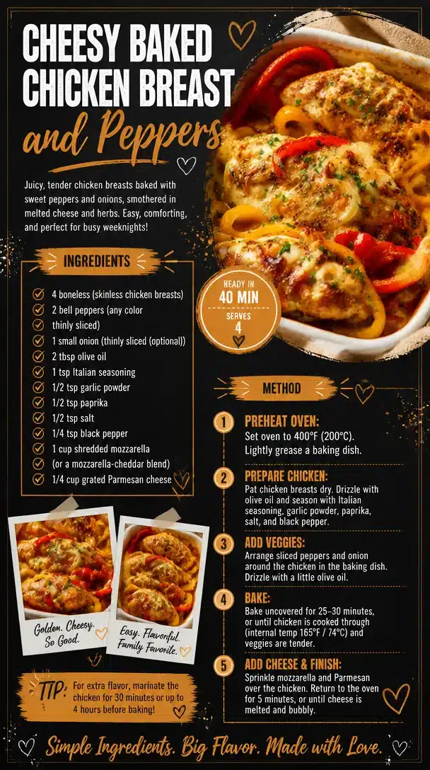 Cheesy Baked Chicken Breast and Peppers