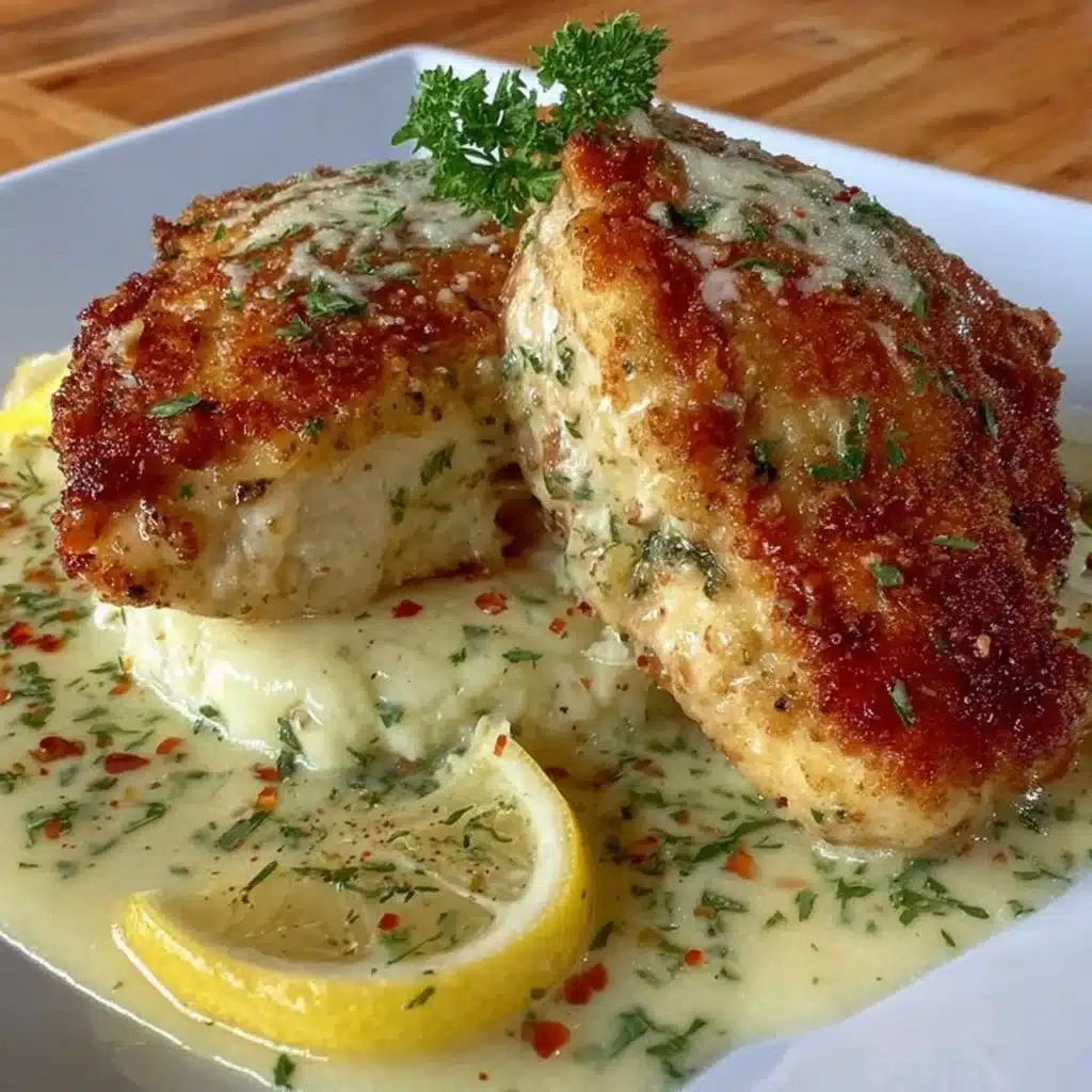 Lemon Pecorino Crusted Chicken with Creamy Lemon Sauce