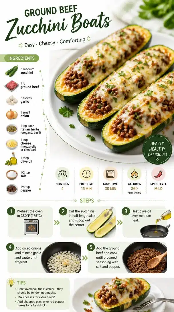 Ground Beef Zucchini Boats