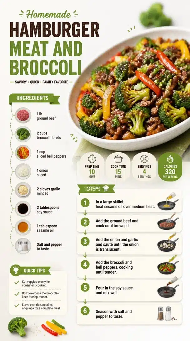 Delicious hamburger meat stir-fried with fresh broccoli for a nutritious meal.