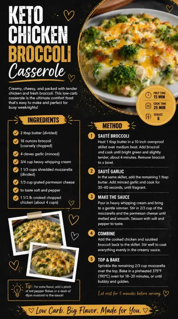 Keto Chicken Broccoli Casserole served in a dish