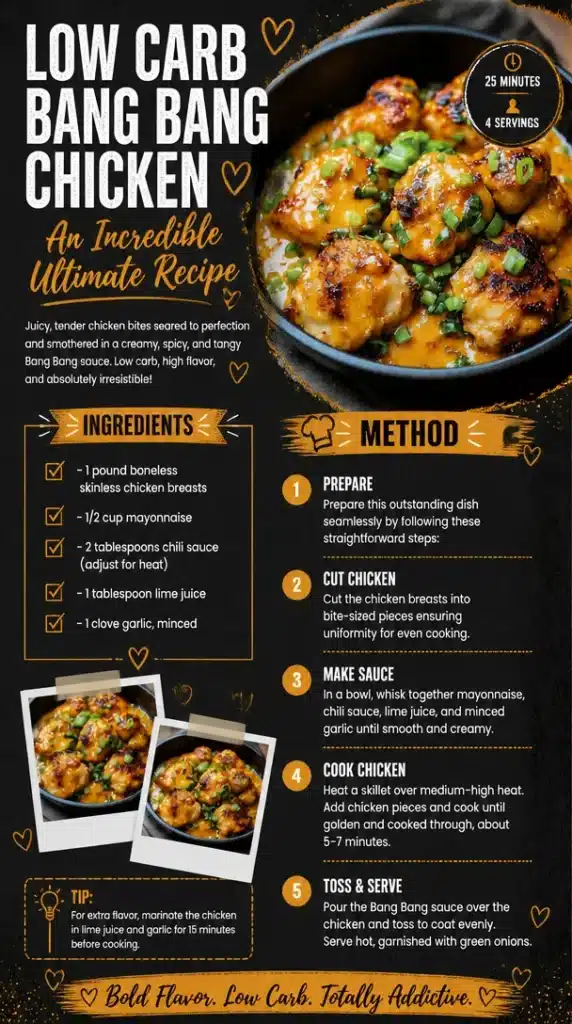 Delicious low carb Bang Bang Chicken dish garnished with fresh herbs