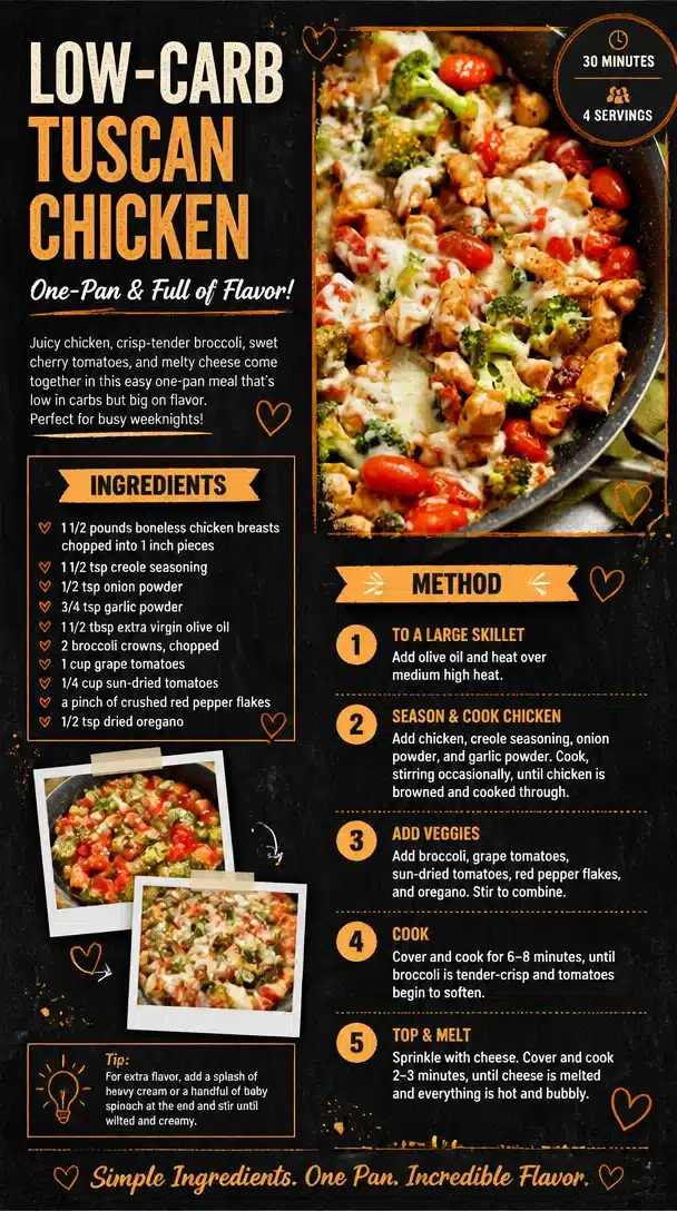 Low-Carb Tuscan Chicken garnished with herbs in a skillet