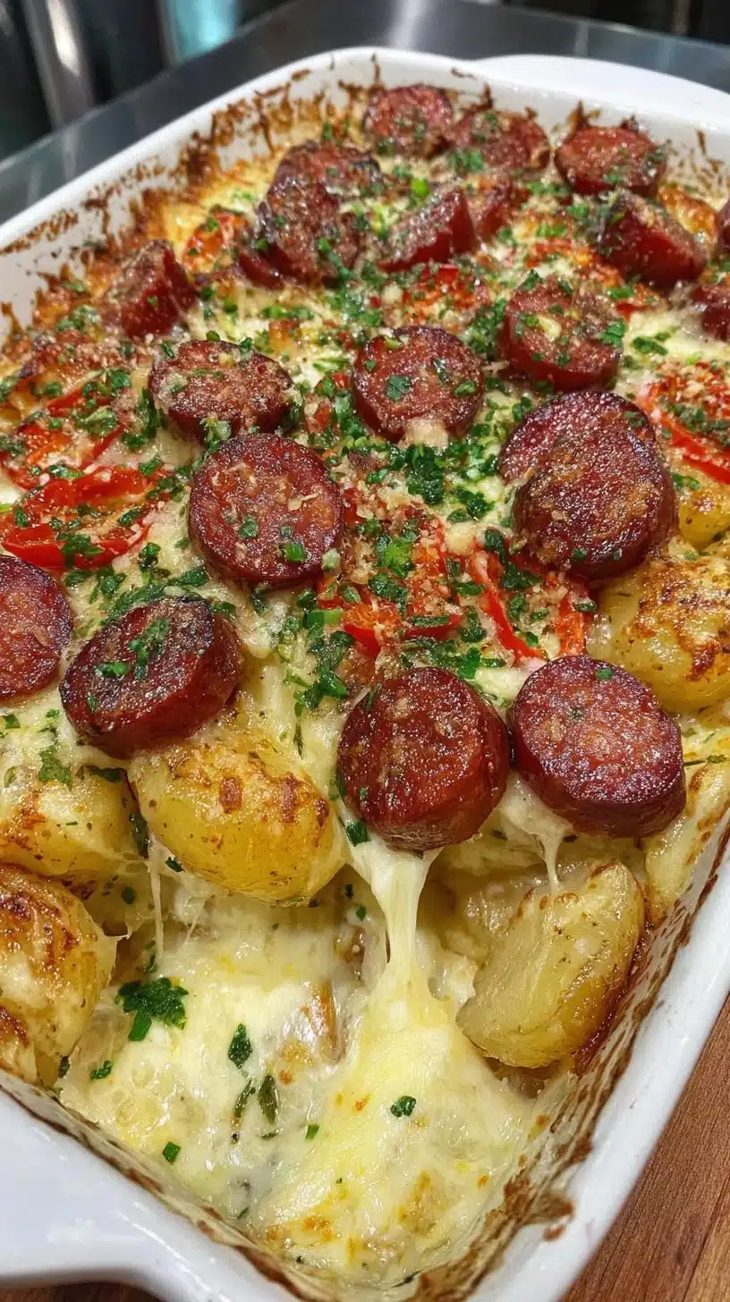 Kielbasa Sausage Cheesy Potato Casserole