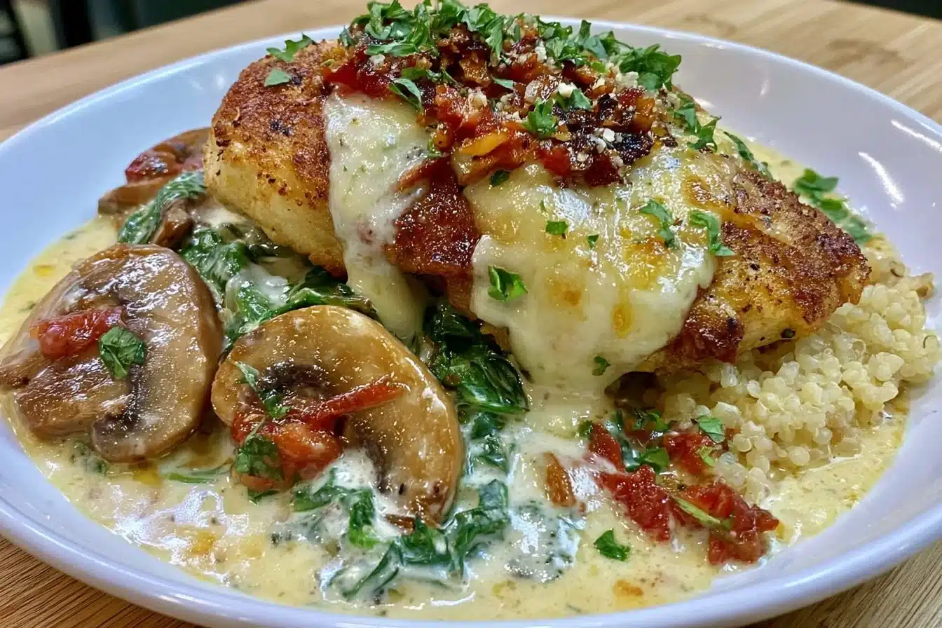 Creamy Parmesan Keto Chicken with Spinach and Mushrooms