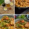 Spicy Honey-Ginger Chicken bowls garnished with fresh herbs and vegetables