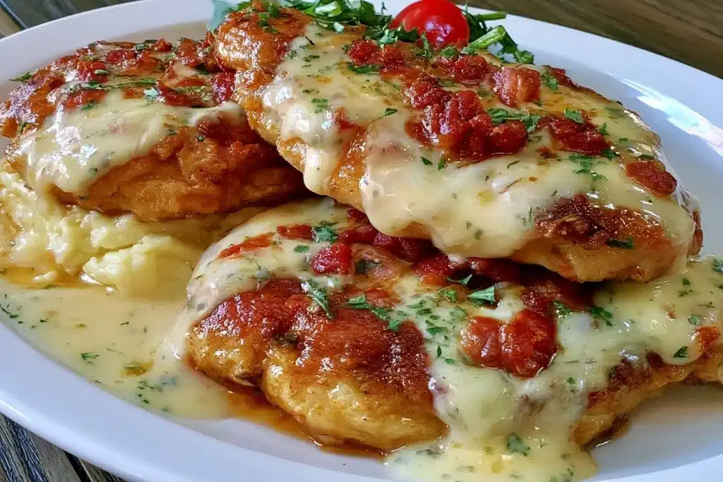 Delicious Texas Roadhouse Smothered Chicken topped with savory sauce
