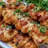 Delicious Bang Bang Chicken Skewers served on a platter
